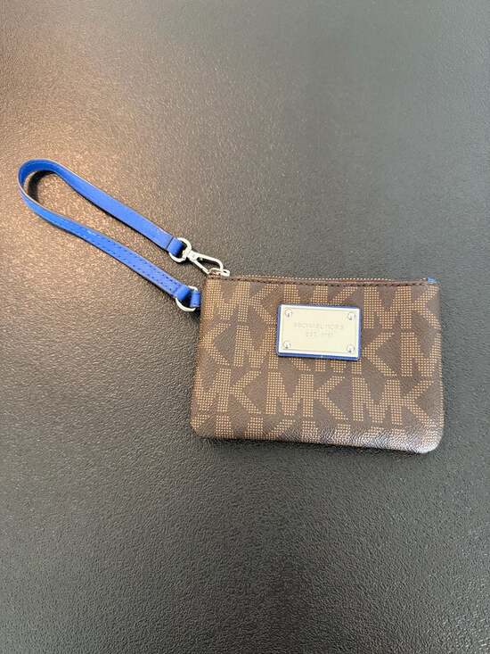 Michael Kors Handbags - Michael Kors Logo Print Brown and Blue Wristlet Pouch 32T5SJSW1B